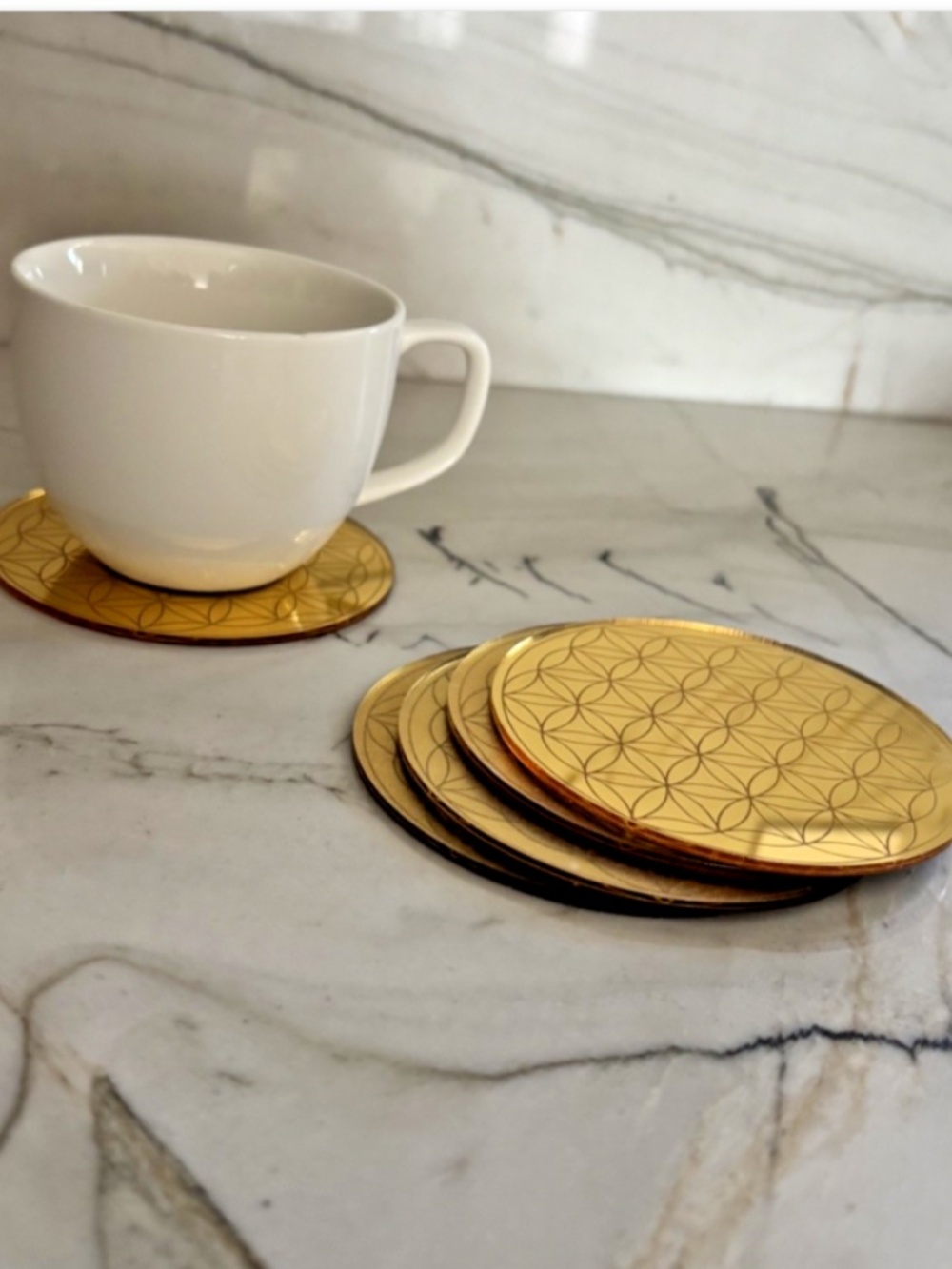 Set Of 6 Gold Tone Drink Coasters NWB - Picture 2 of 4